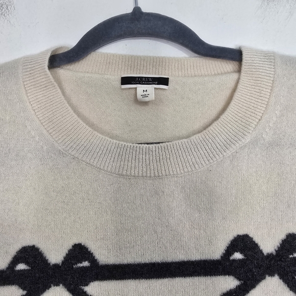 J. Crew Cashmere Crewneck Sweater with Bow Ties Stripes Cream and Grey Preppy Gi - Picture 8 of 11